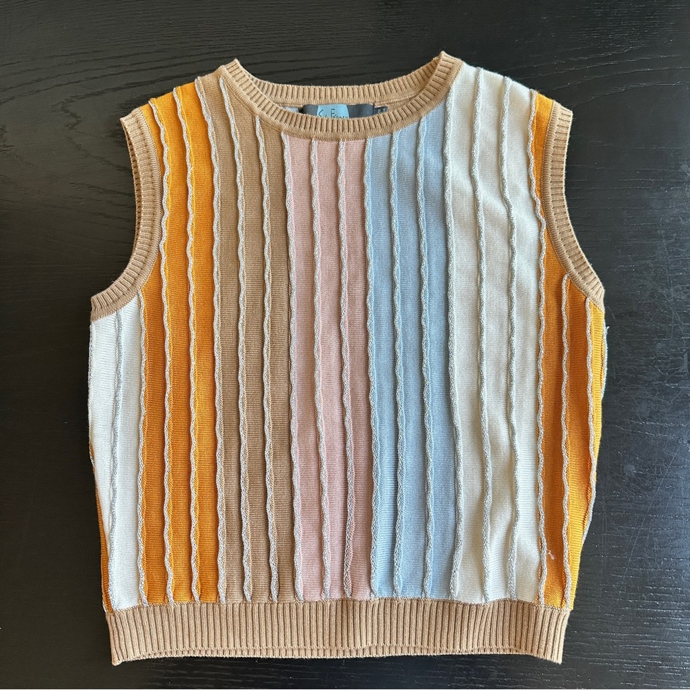 Eva Franco Striped Ribbed Knit Sweater Vest Size S